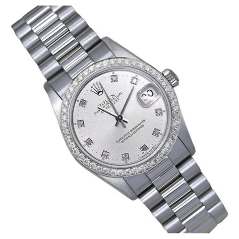 Rolex President Datejust White Gold Silver Diamond Dial Ladies 